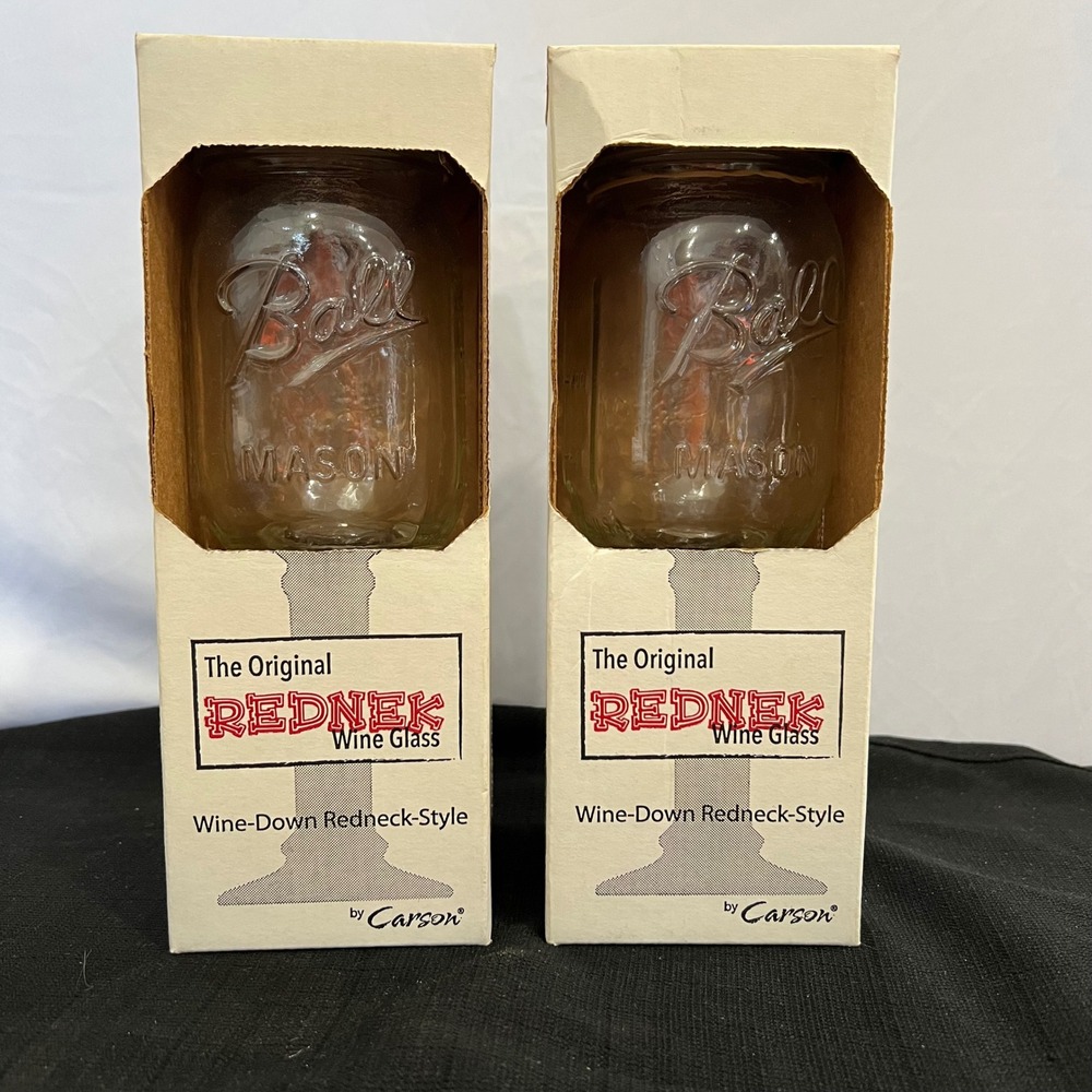 Carson The Original Rednek Wine Glass Set of 2 Ball Mason Jar Stemmed Clear 2011